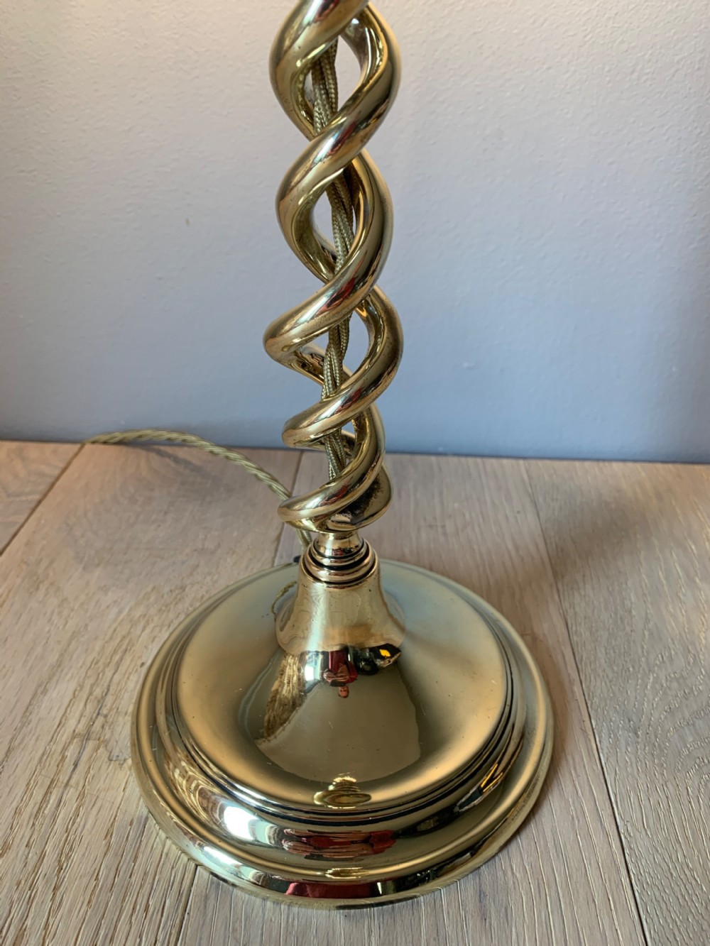 1920’s Brass Tall Twist Table Lamp, Rewired and PAT tested View VI