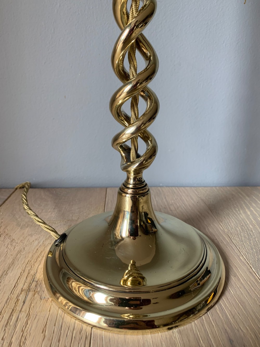 1920’s Brass Tall Twist Table Lamp, Rewired and PAT tested View VII