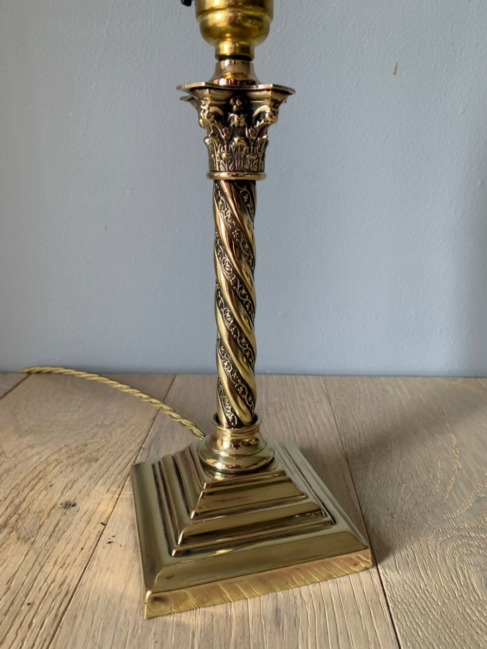 Small Decorated Brass Corinthian Column Table Lamp, Rewired and PAT tested View II