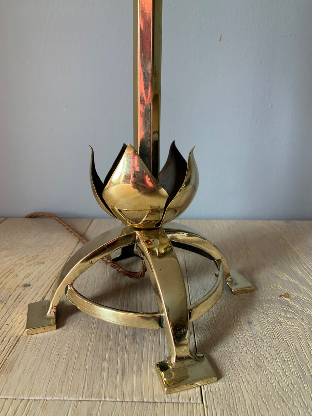Arts and Crafts Brass Table Lamp, Rewired and PAT tested  View II