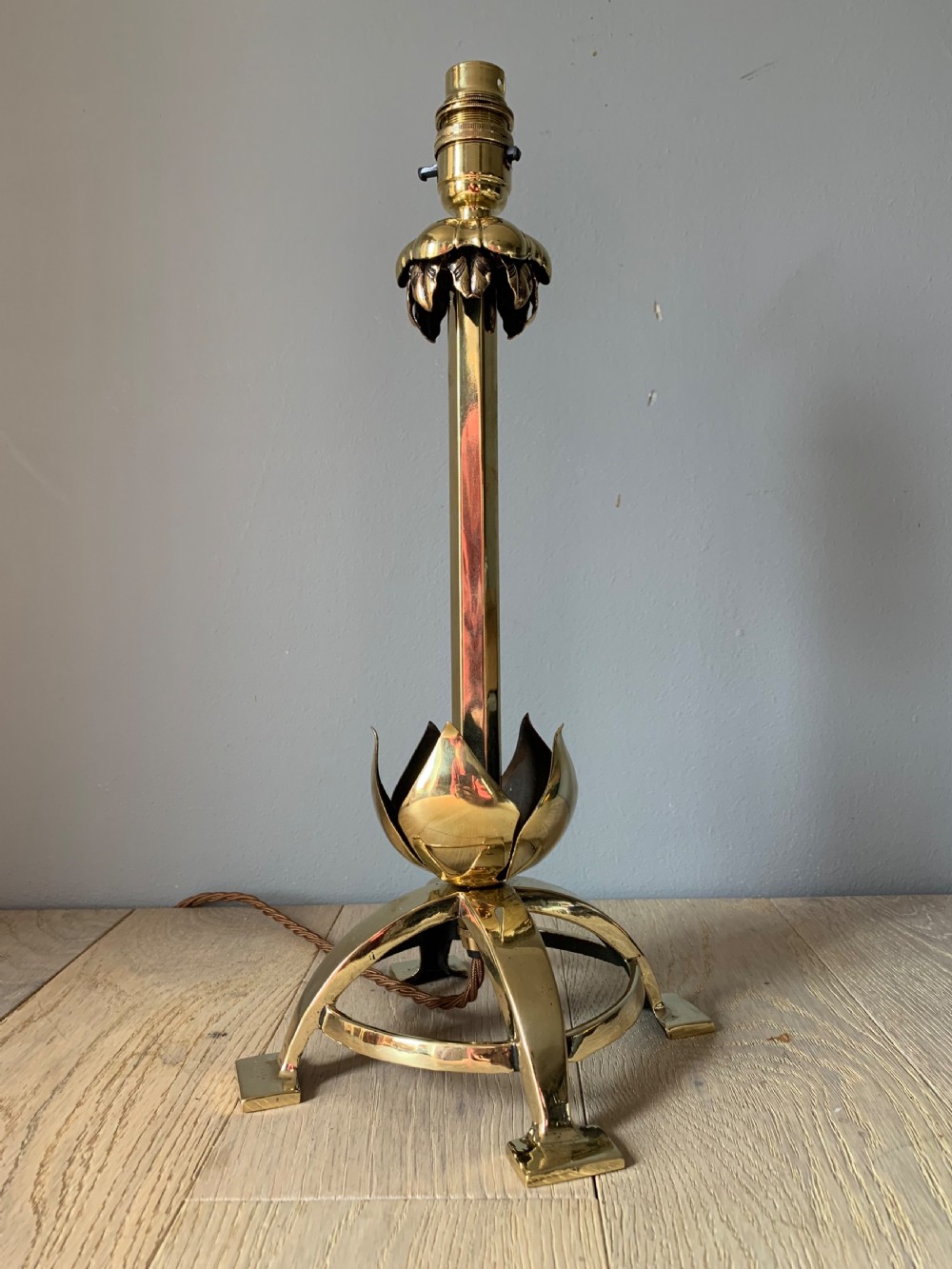 Arts and Crafts Brass Table Lamp, Rewired and PAT tested  View III