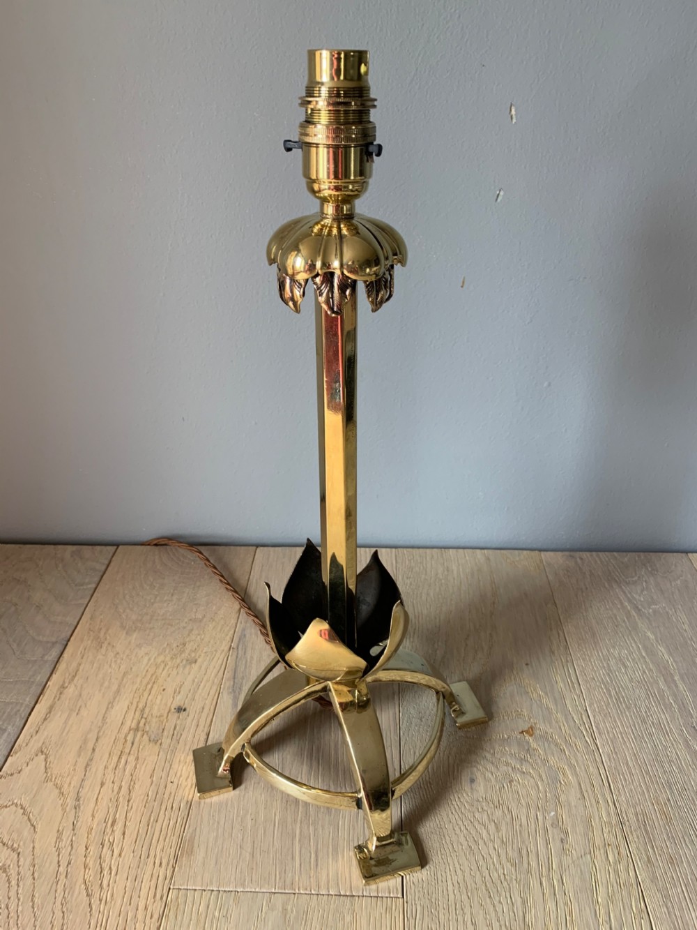 Arts and Crafts Brass Table Lamp, Rewired and PAT tested  View IV
