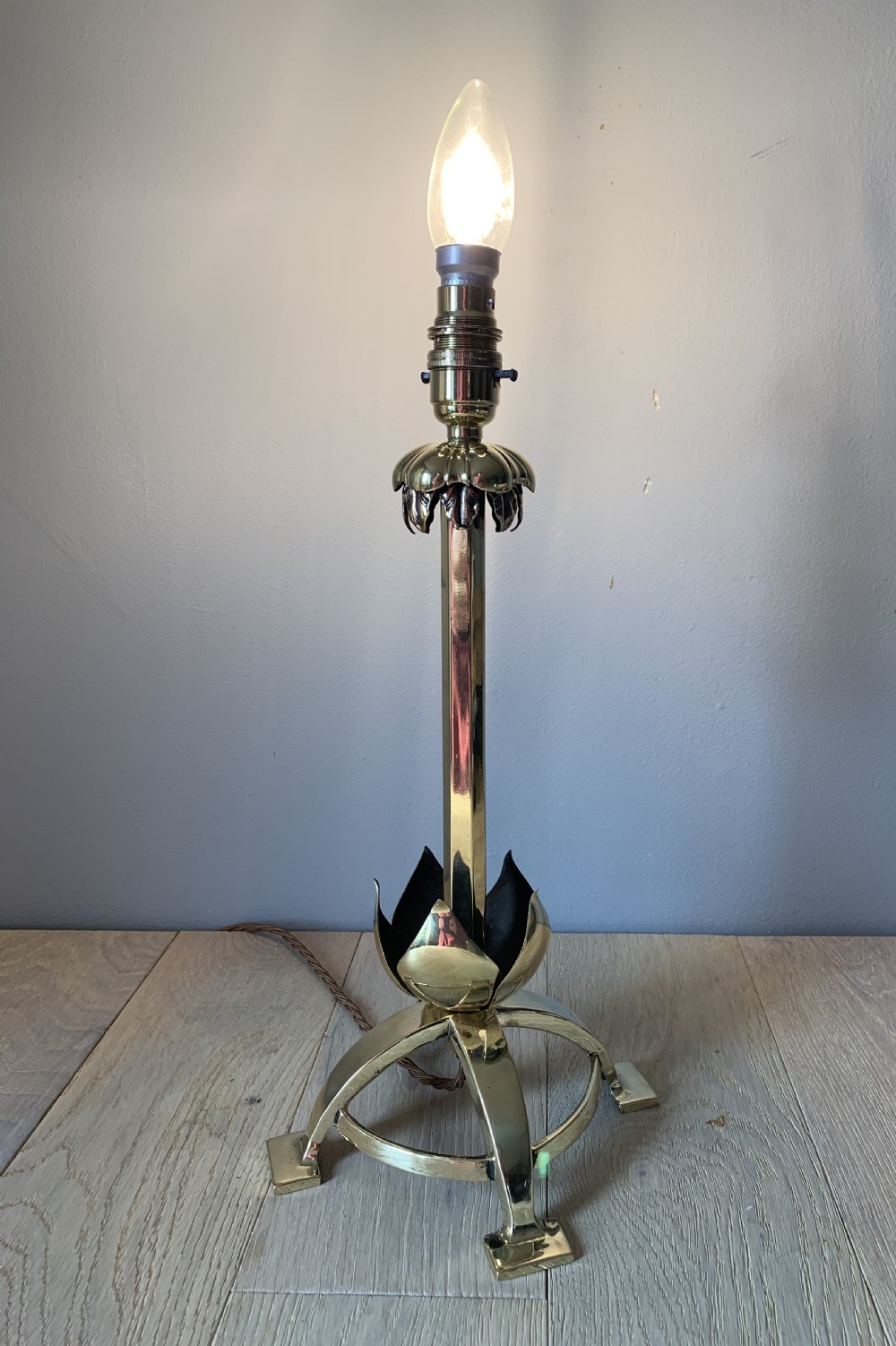 Arts and Crafts Brass Table Lamp, Rewired and PAT tested  View VI