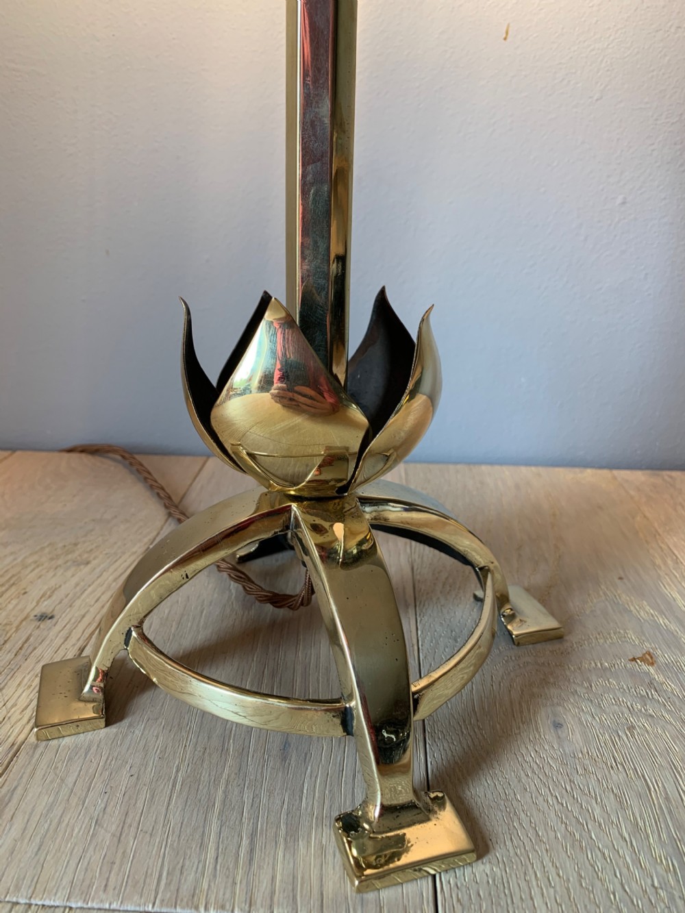 Arts and Crafts Brass Table Lamp, Rewired and PAT tested  View VII
