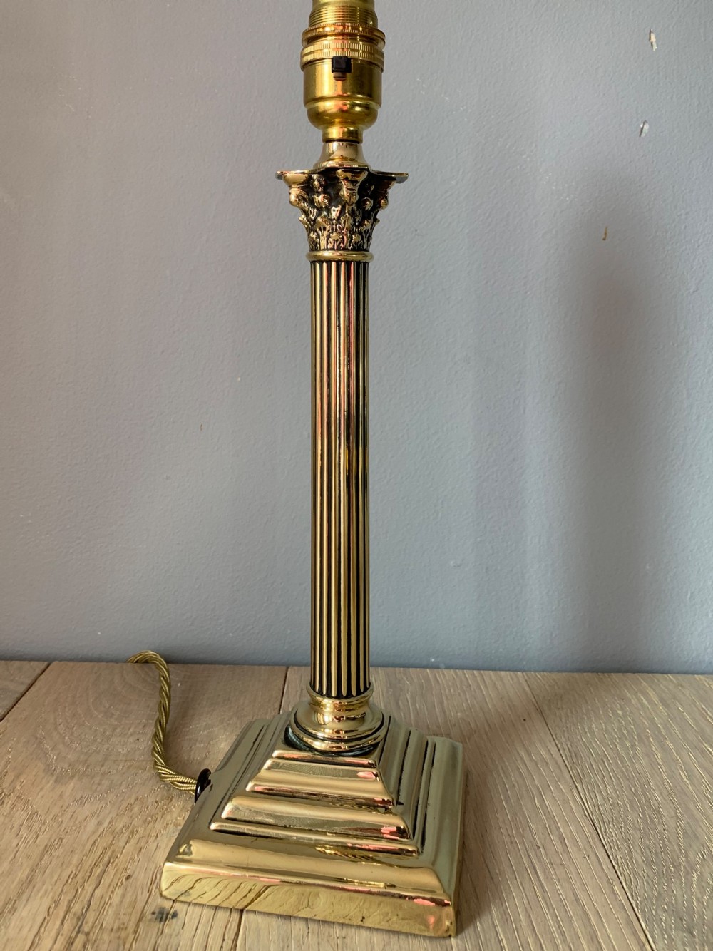 c1910 Brass Corinthian Column Table Lamp, Rewired and PAT tested  View II