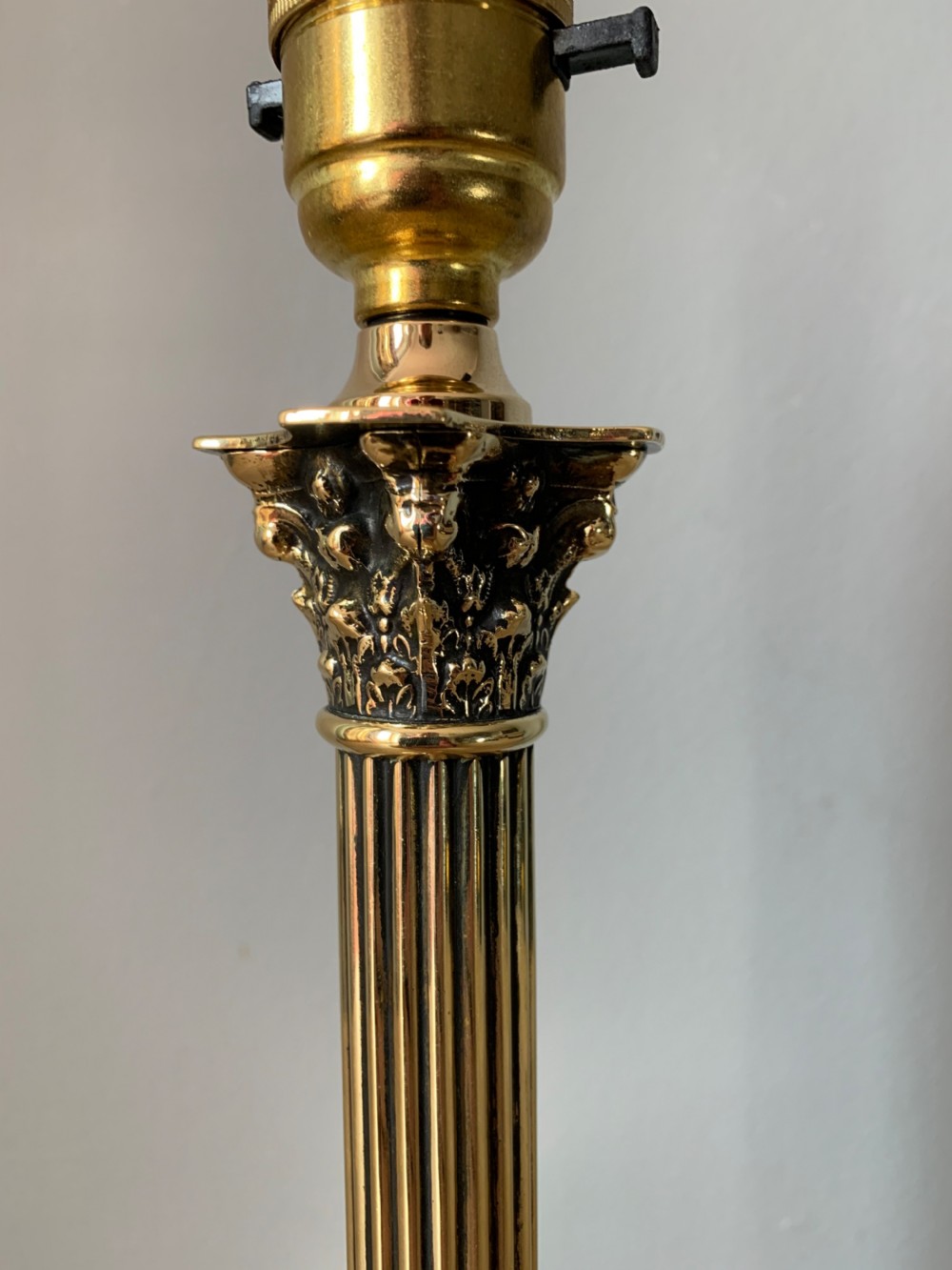 c1910 Brass Corinthian Column Table Lamp, Rewired and PAT tested  View IV