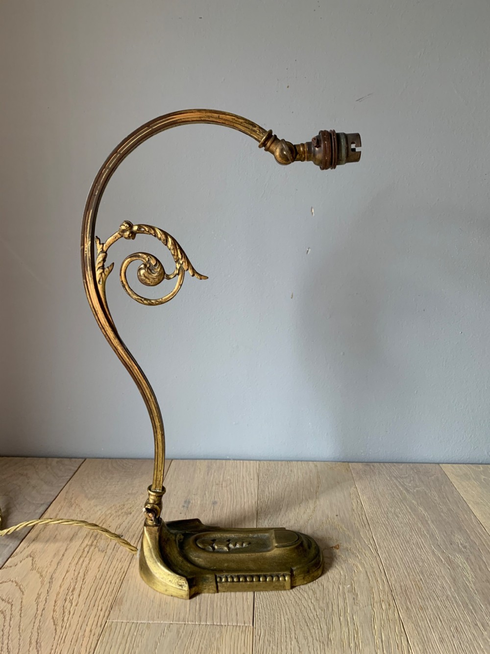 French Aged Gilt Brass Adjustable Desk Lamp, Rewired and Pat tested  View III