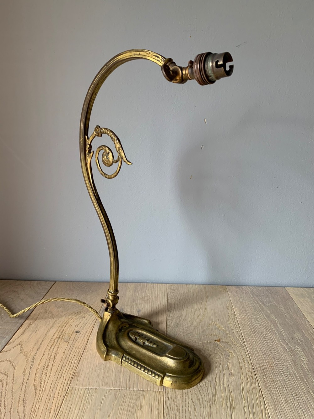 French Aged Gilt Brass Adjustable Desk Lamp, Rewired and Pat tested  View IV