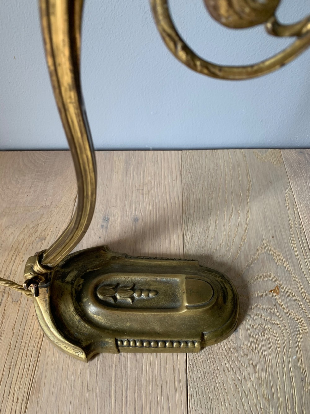 French Aged Gilt Brass Adjustable Desk Lamp, Rewired and Pat tested  View VI