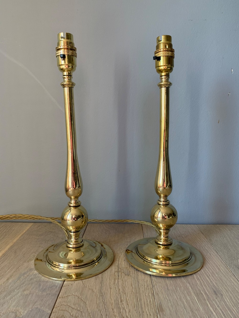 Pair of Cast Brass Table Lamps, Rewired and PAT tested