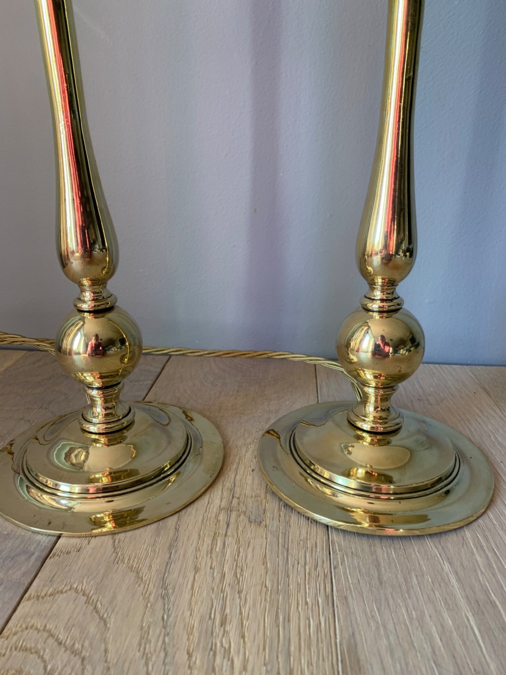 Pair of Cast Brass Table Lamps, Rewired and PAT tested View II