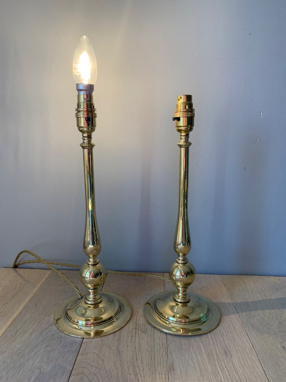 Pair of Cast Brass Table Lamps, Rewired and PAT tested View VII
