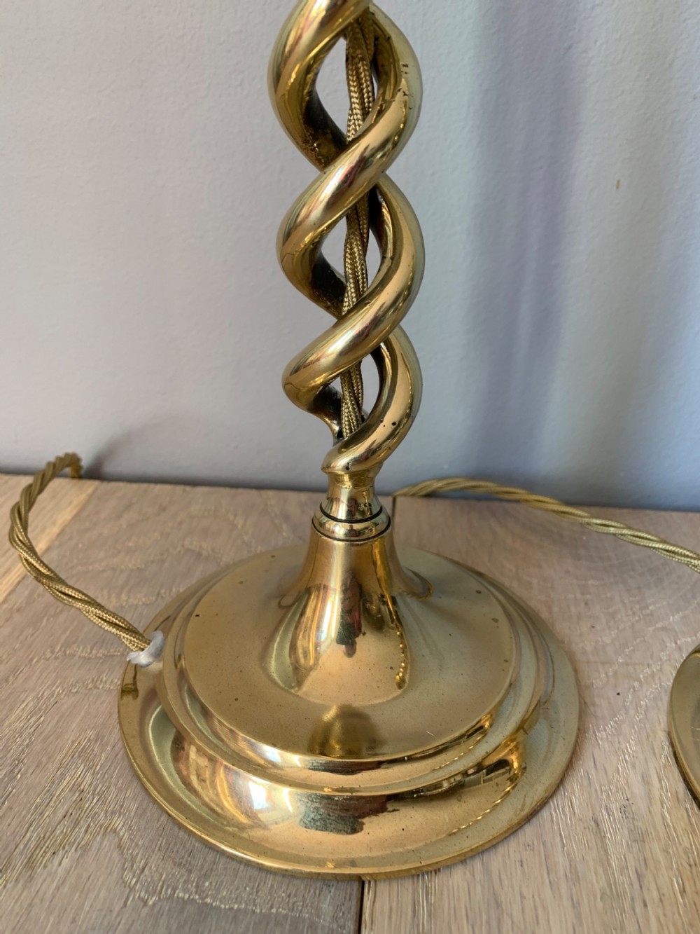 Pair of 1920s Brass Twist Table Lamps, Rewired and PAT tested  View IV