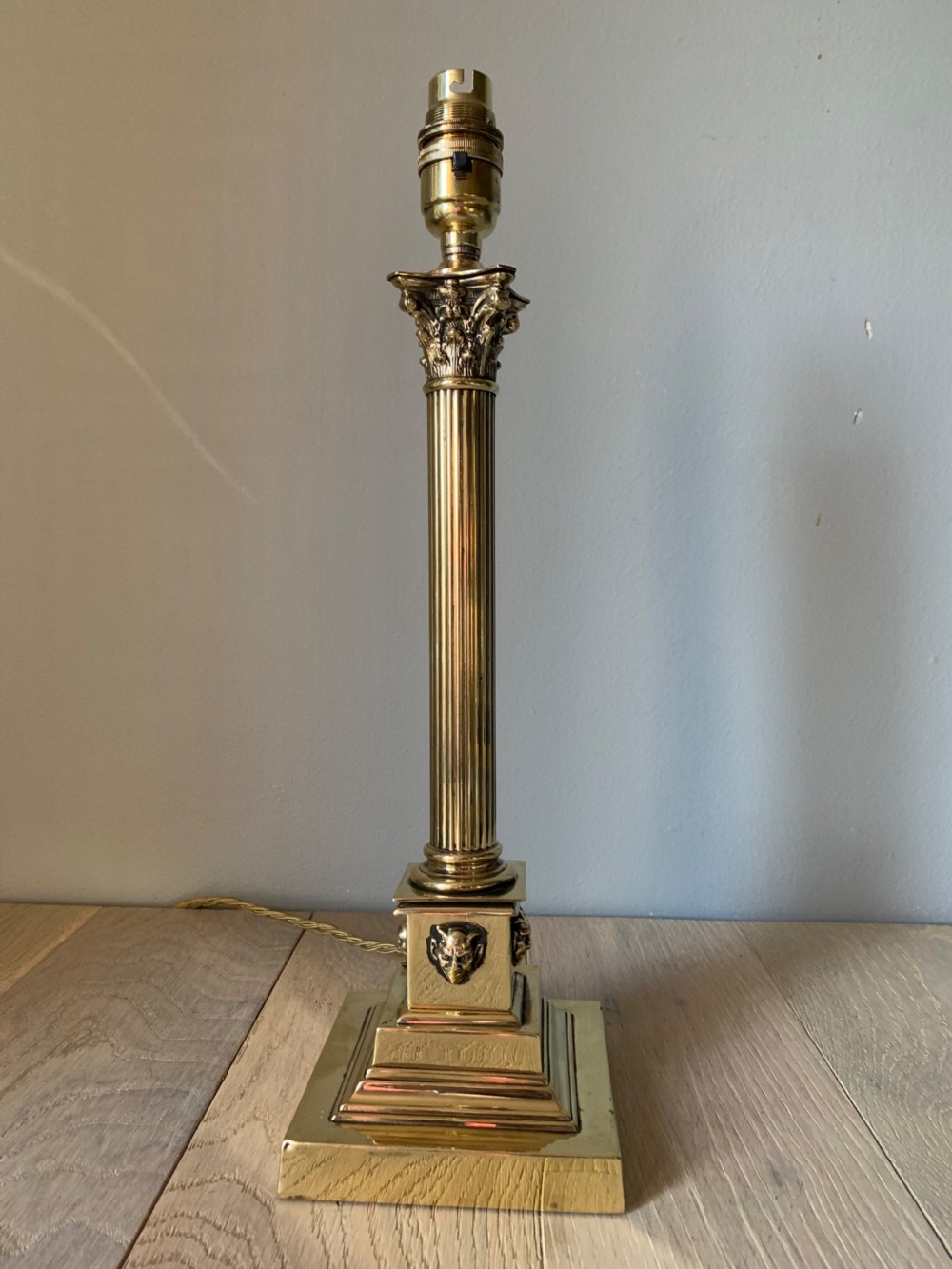 c1910 Brass Corinthian Column Table Lamp, Rewired and PAT tested
