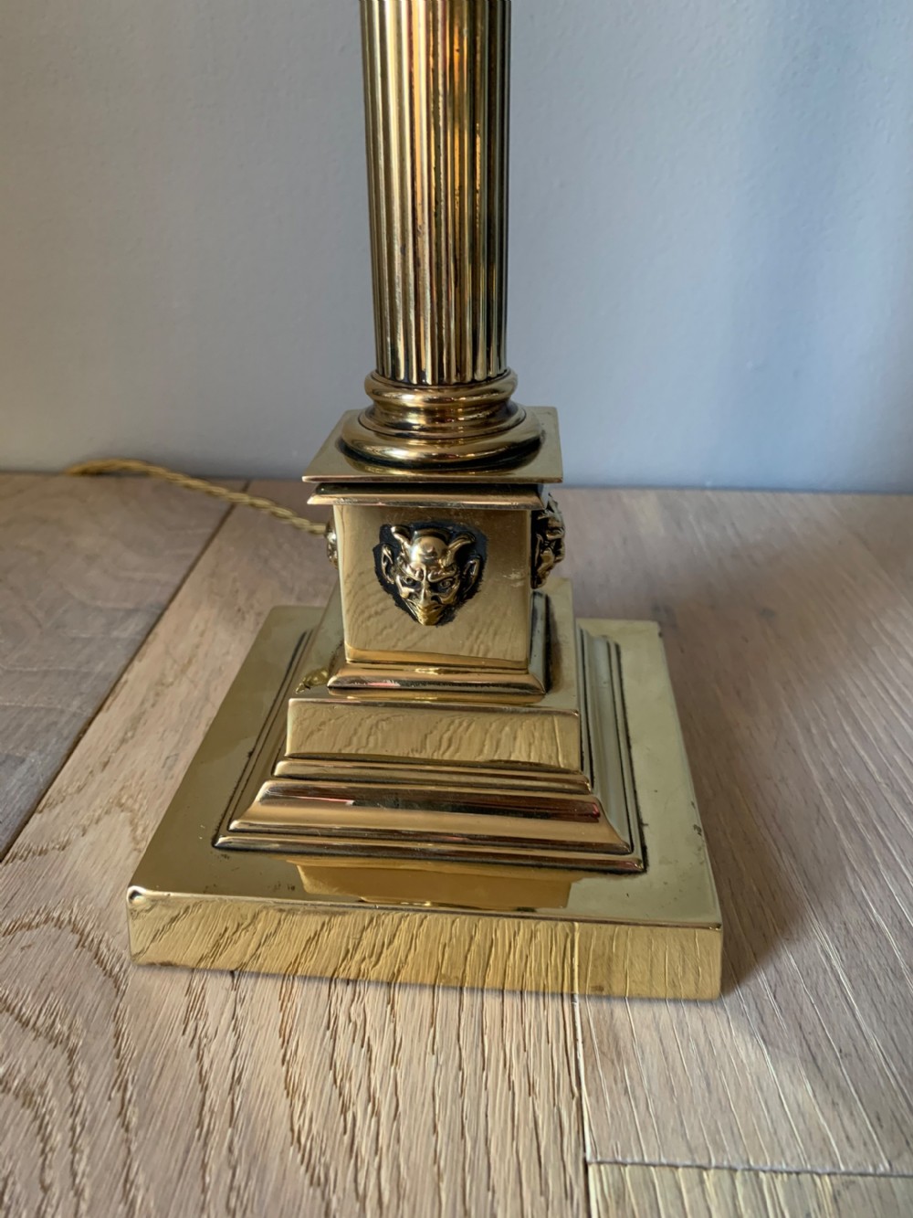 c1910 Brass Corinthian Column Table Lamp, Rewired and PAT tested View II