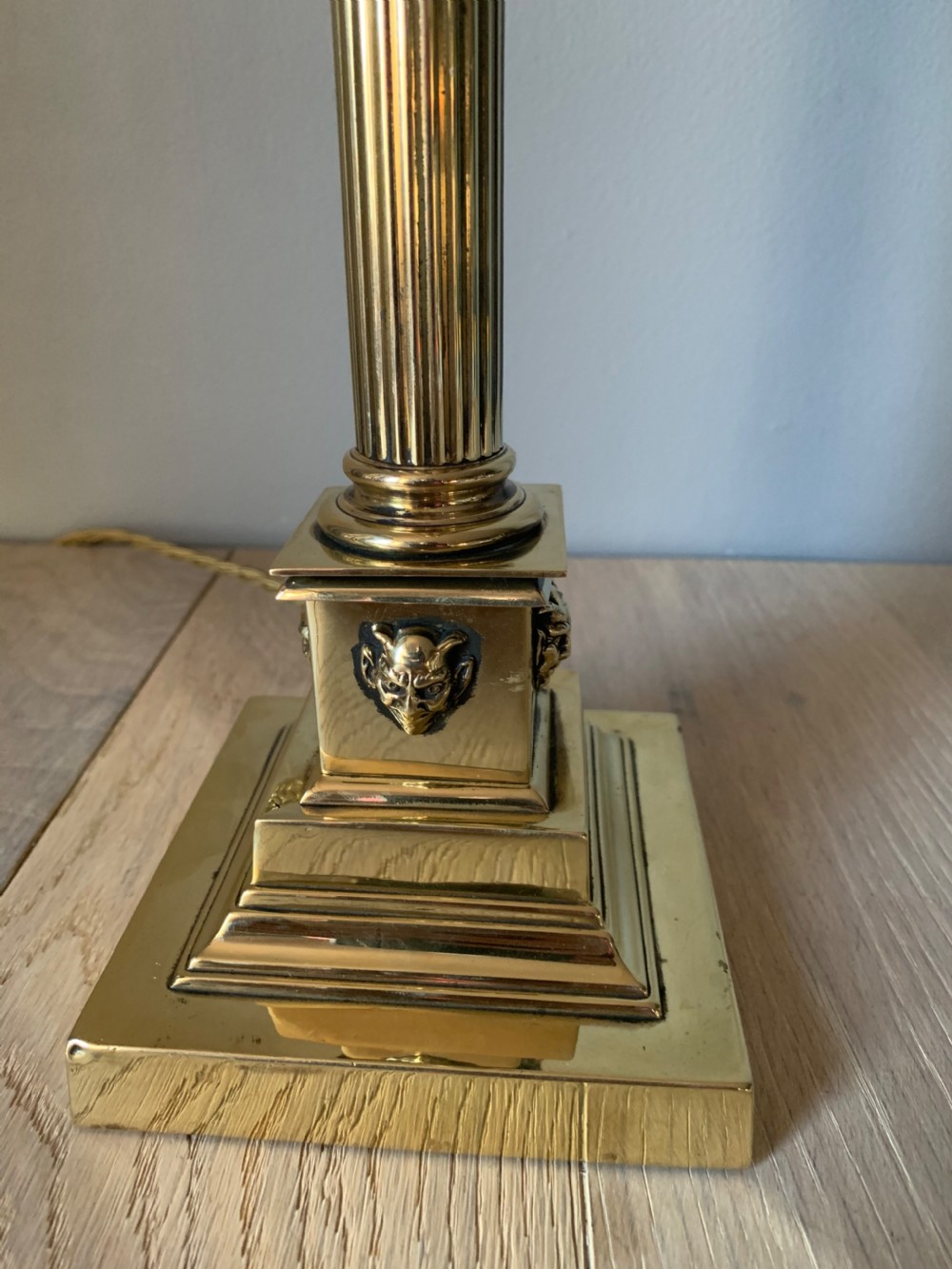 c1910 Brass Corinthian Column Table Lamp, Rewired and PAT tested View IV