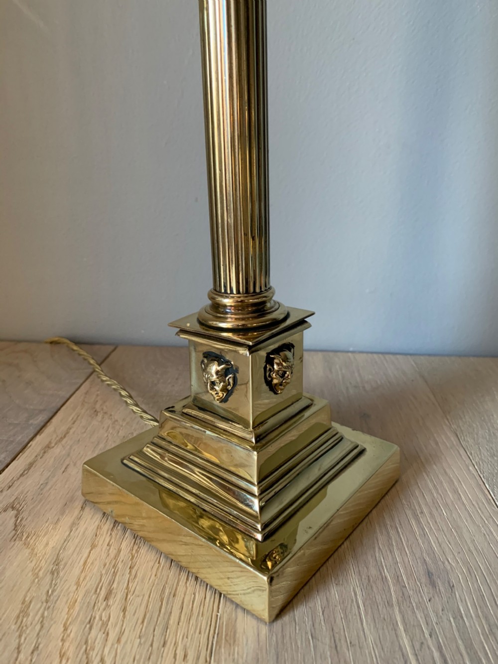 c1910 Brass Corinthian Column Table Lamp, Rewired and PAT tested View V