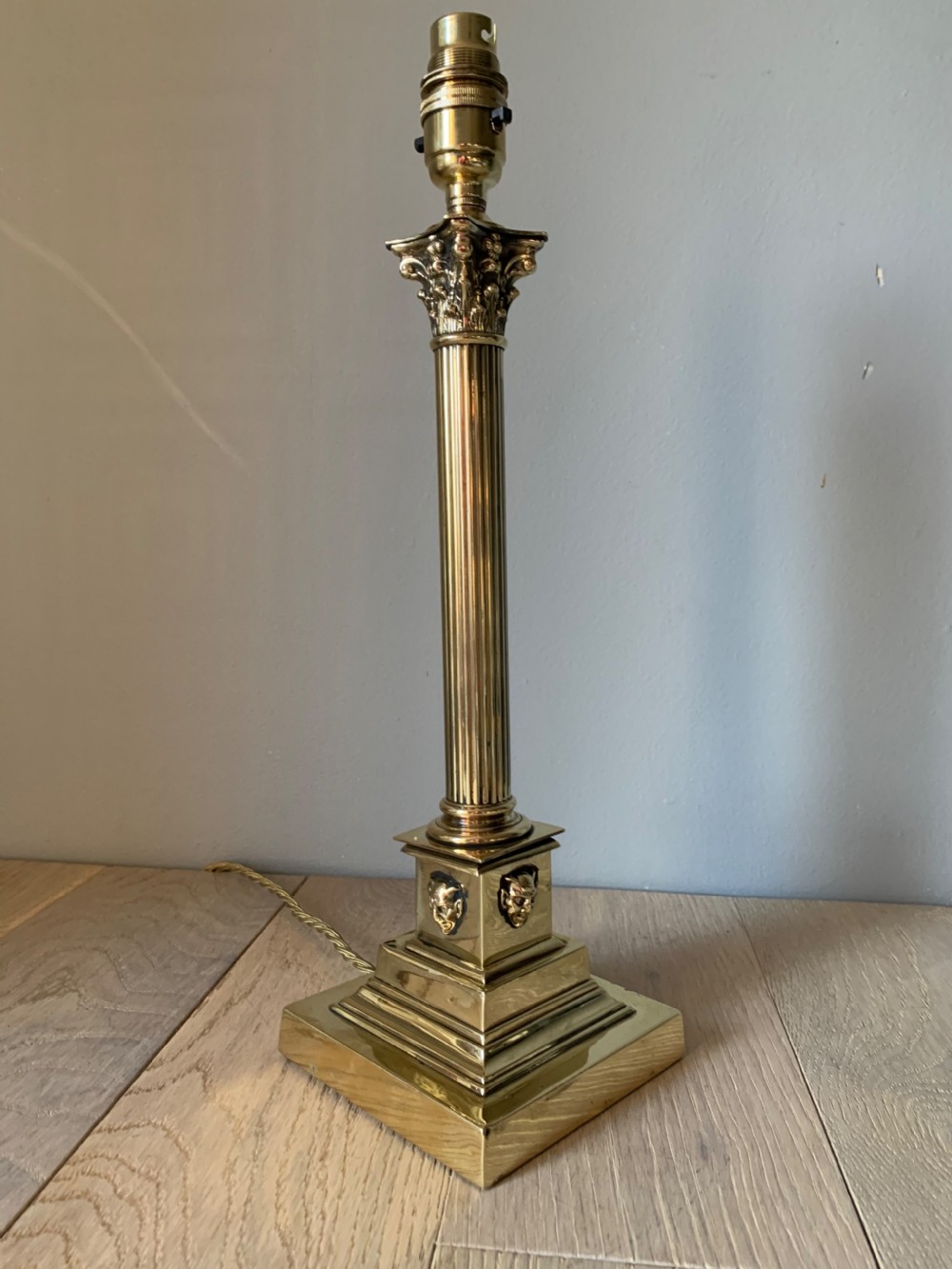 c1910 Brass Corinthian Column Table Lamp, Rewired and PAT tested View VI