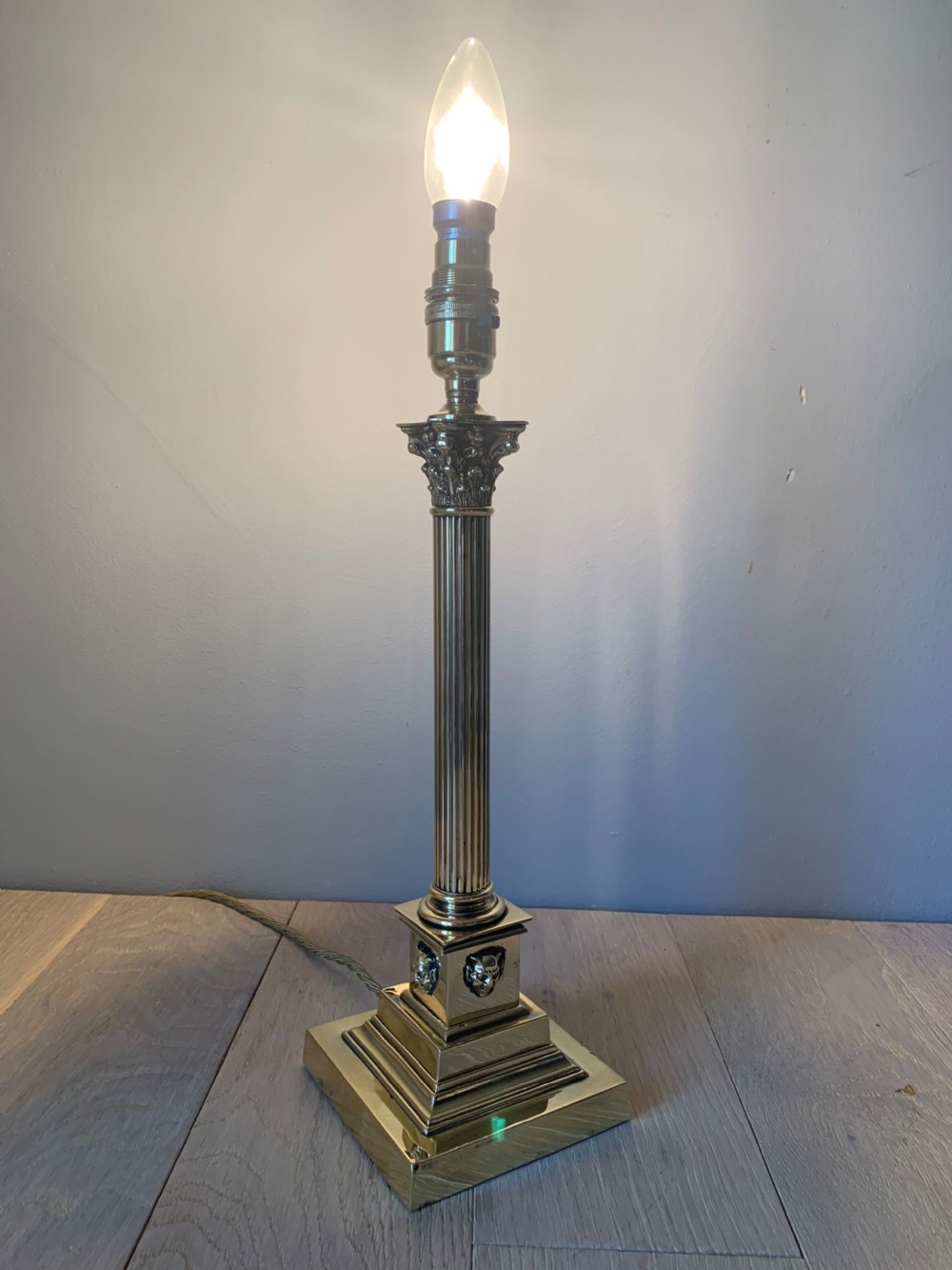 c1910 Brass Corinthian Column Table Lamp, Rewired and PAT tested View VII