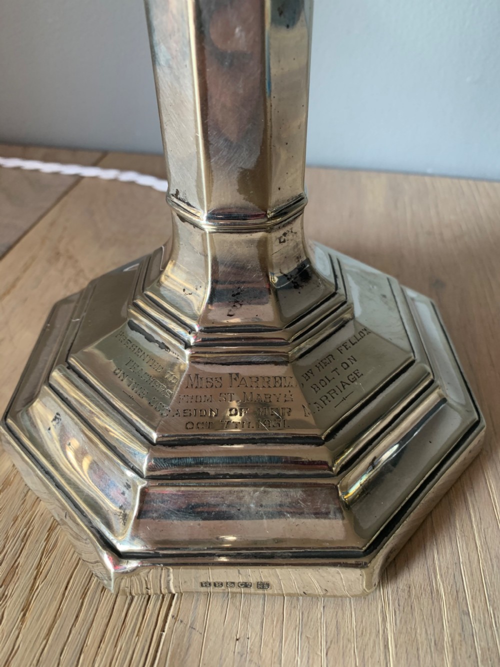 Silver Plated Hall & Co Marriage Present Table Lamp, Rewired and PAT tested View II