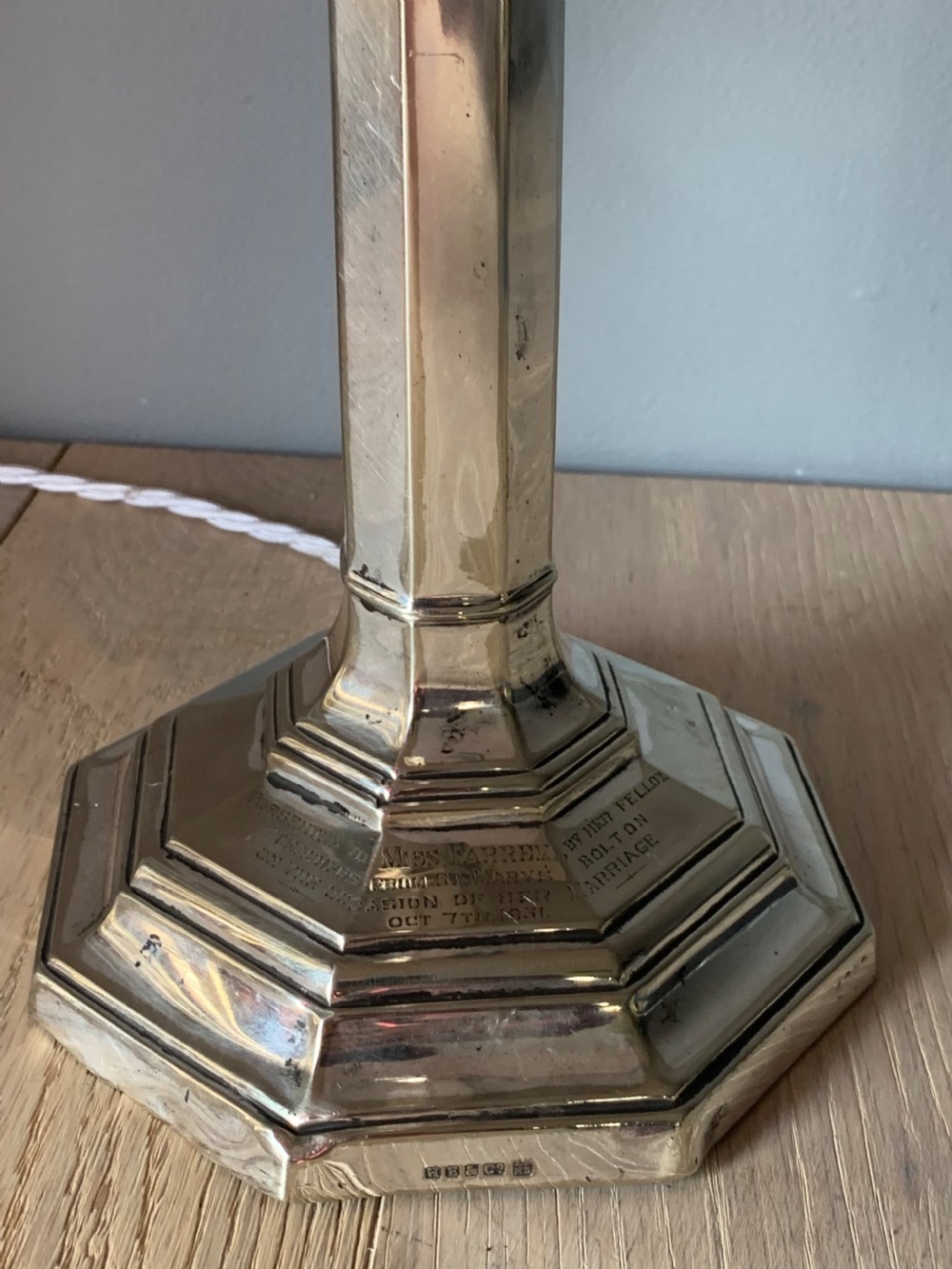 Silver Plated Hall & Co Marriage Present Table Lamp, Rewired and PAT tested View III