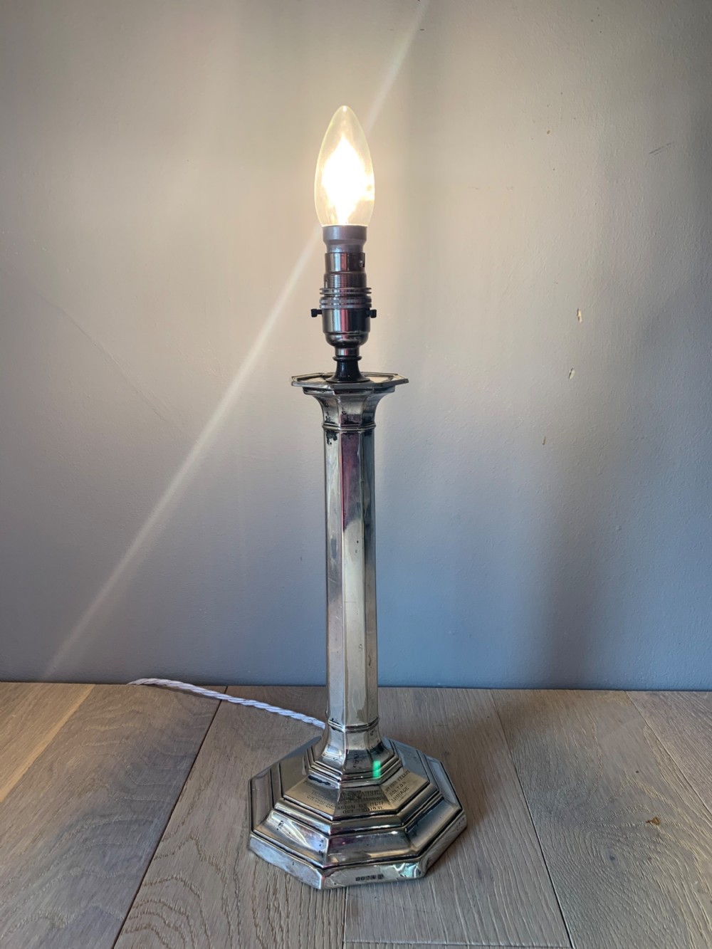 Silver Plated Hall & Co Marriage Present Table Lamp, Rewired and PAT tested View V