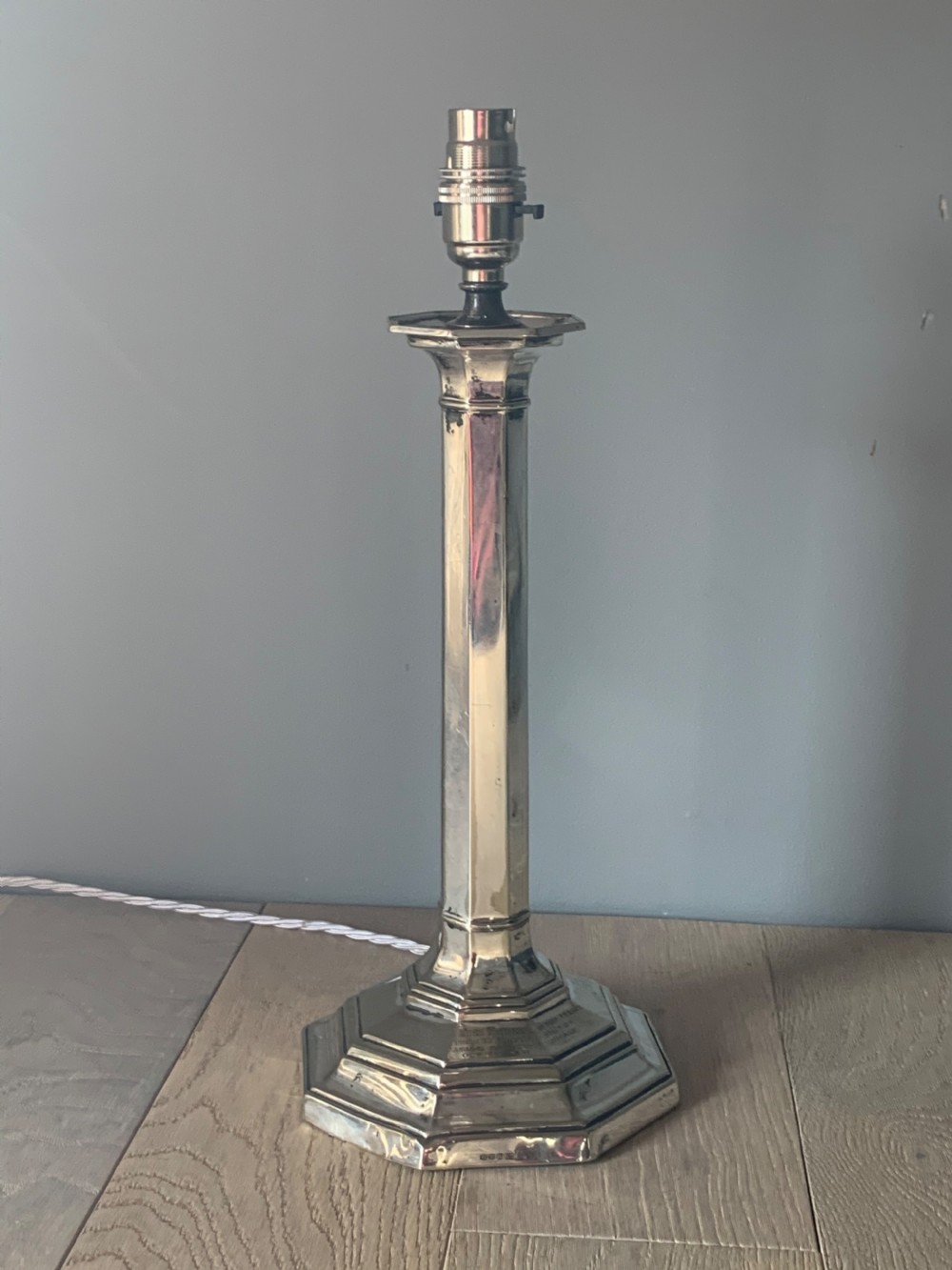 Silver Plated Hall & Co Marriage Present Table Lamp, Rewired and PAT tested View VI