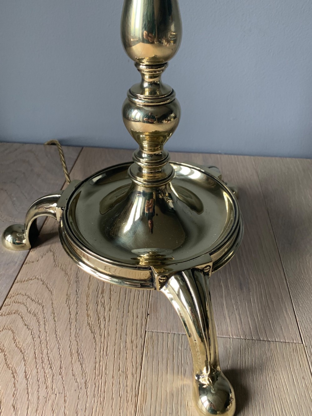 Large Edwardian Brass Table Lamp with Ceramic Shade, Rewired and PAT tested  View II