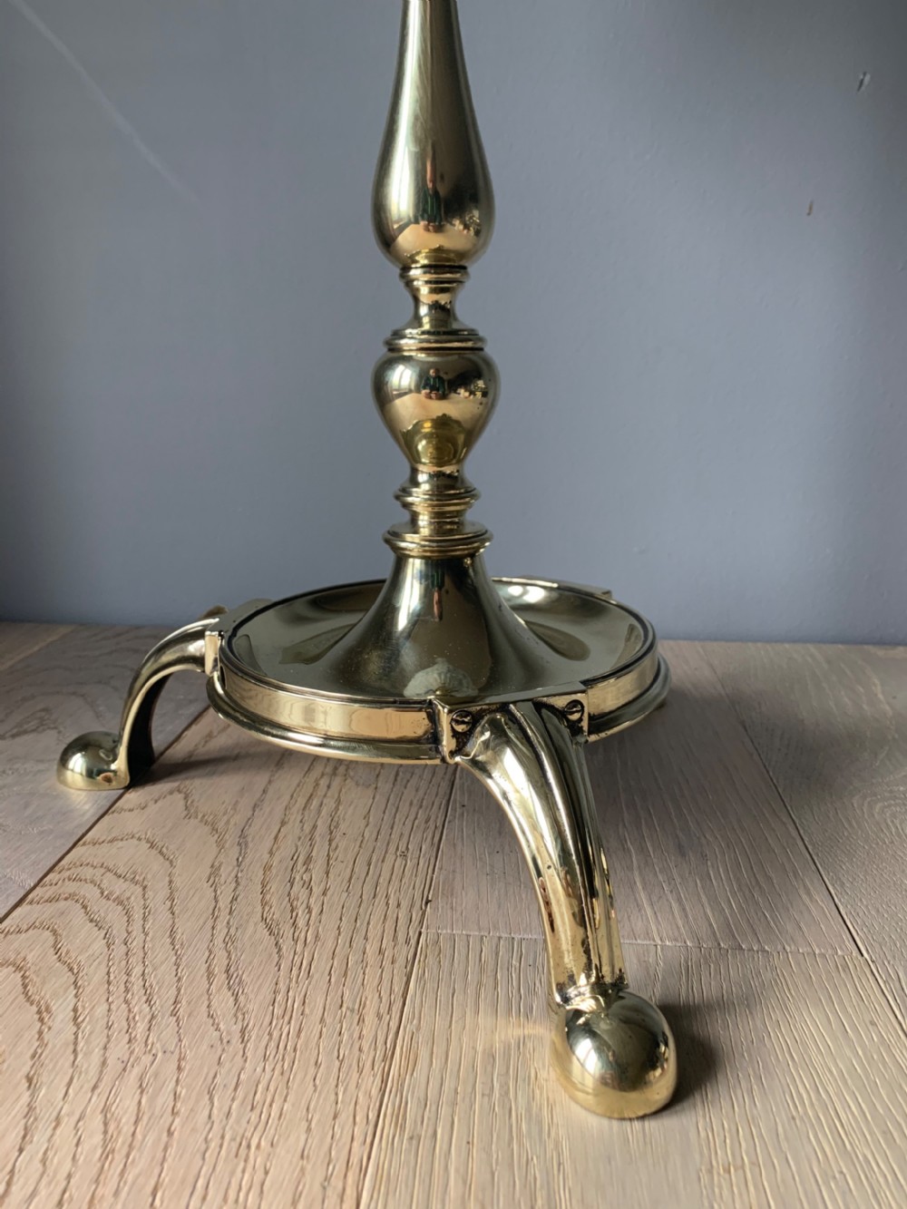 Large Edwardian Brass Table Lamp with Ceramic Shade, Rewired and PAT tested  View V