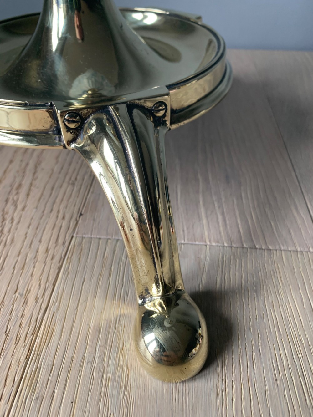 Large Edwardian Brass Table Lamp with Ceramic Shade, Rewired and PAT tested  View VI