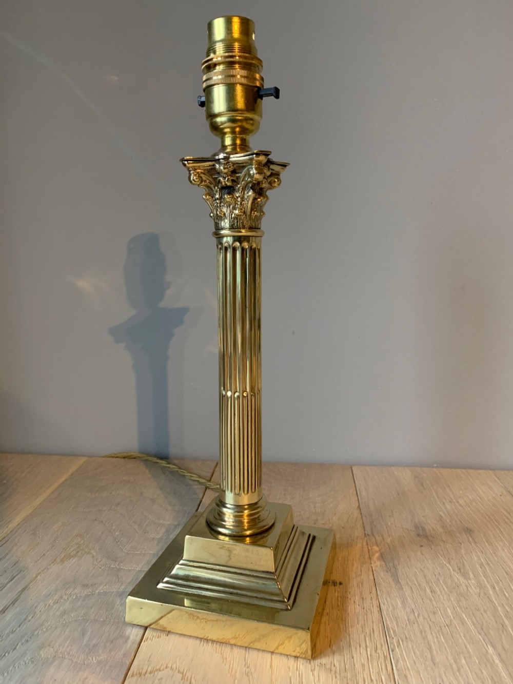 c1910 Brass Corinthian Column Table Lamp, Rewired and PAT tested 