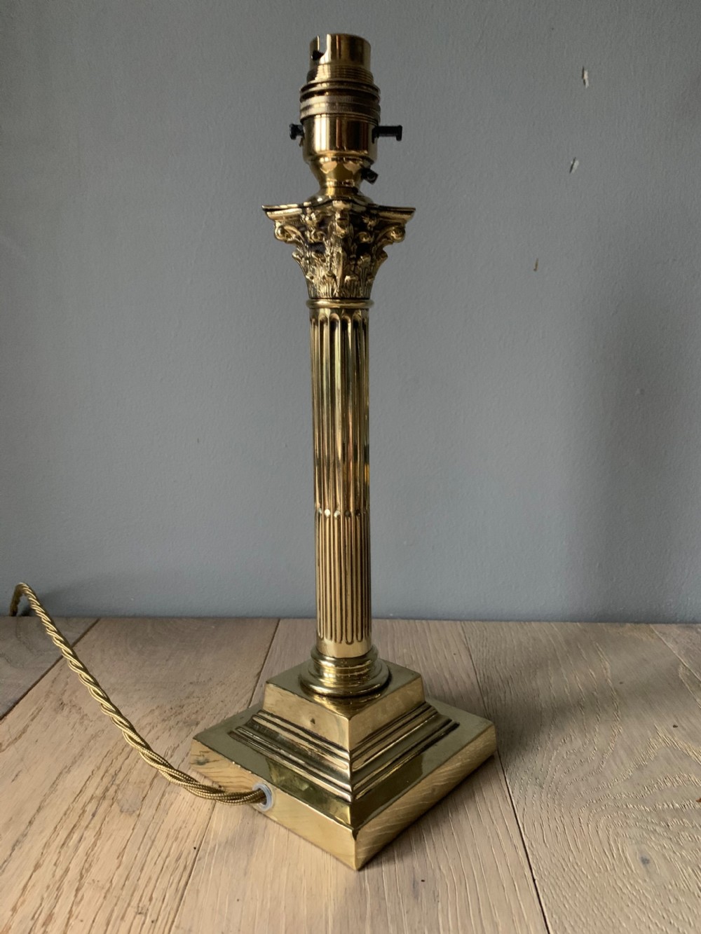 c1910 Brass Corinthian Column Table Lamp, Rewired and PAT tested  View II