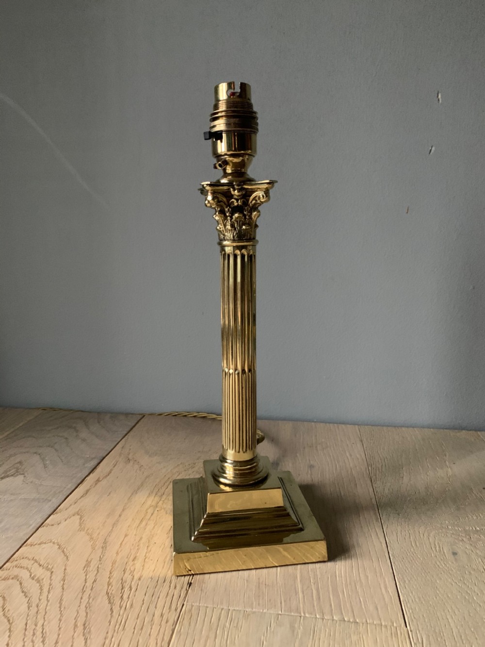 c1910 Brass Corinthian Column Table Lamp, Rewired and PAT tested  View V