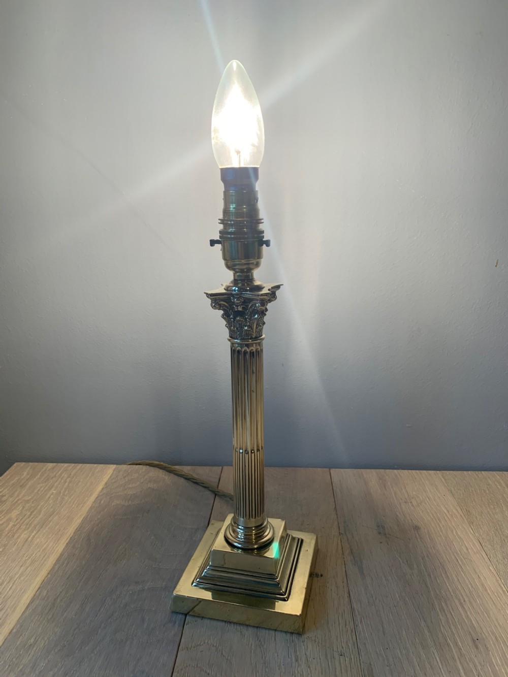 c1910 Brass Corinthian Column Table Lamp, Rewired and PAT tested  View VI