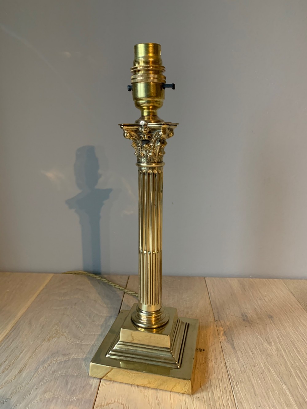 c1910 Brass Corinthian Column Table Lamp, Rewired and PAT tested  View VII