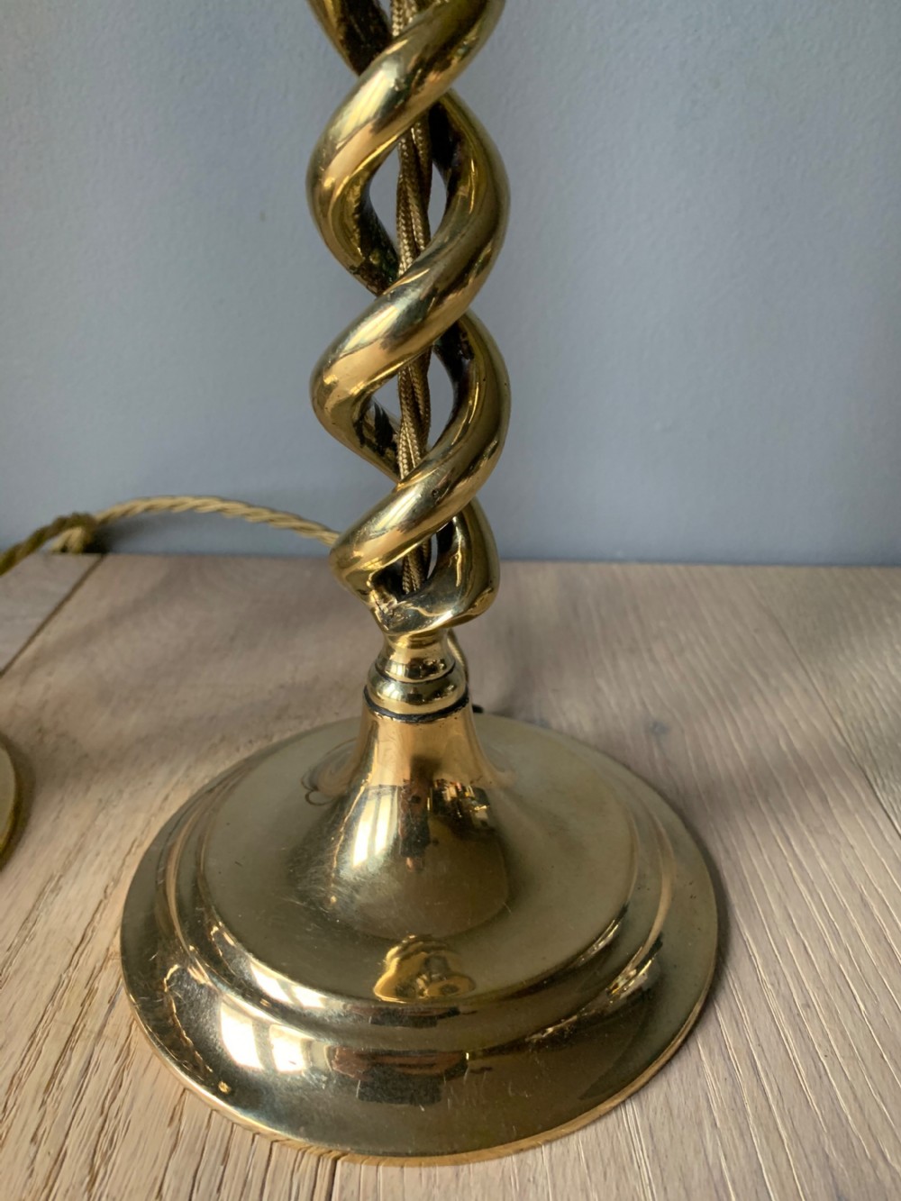 Pair of 1920s Brass Twist Table Lamps, Rewired and PAT tested View III