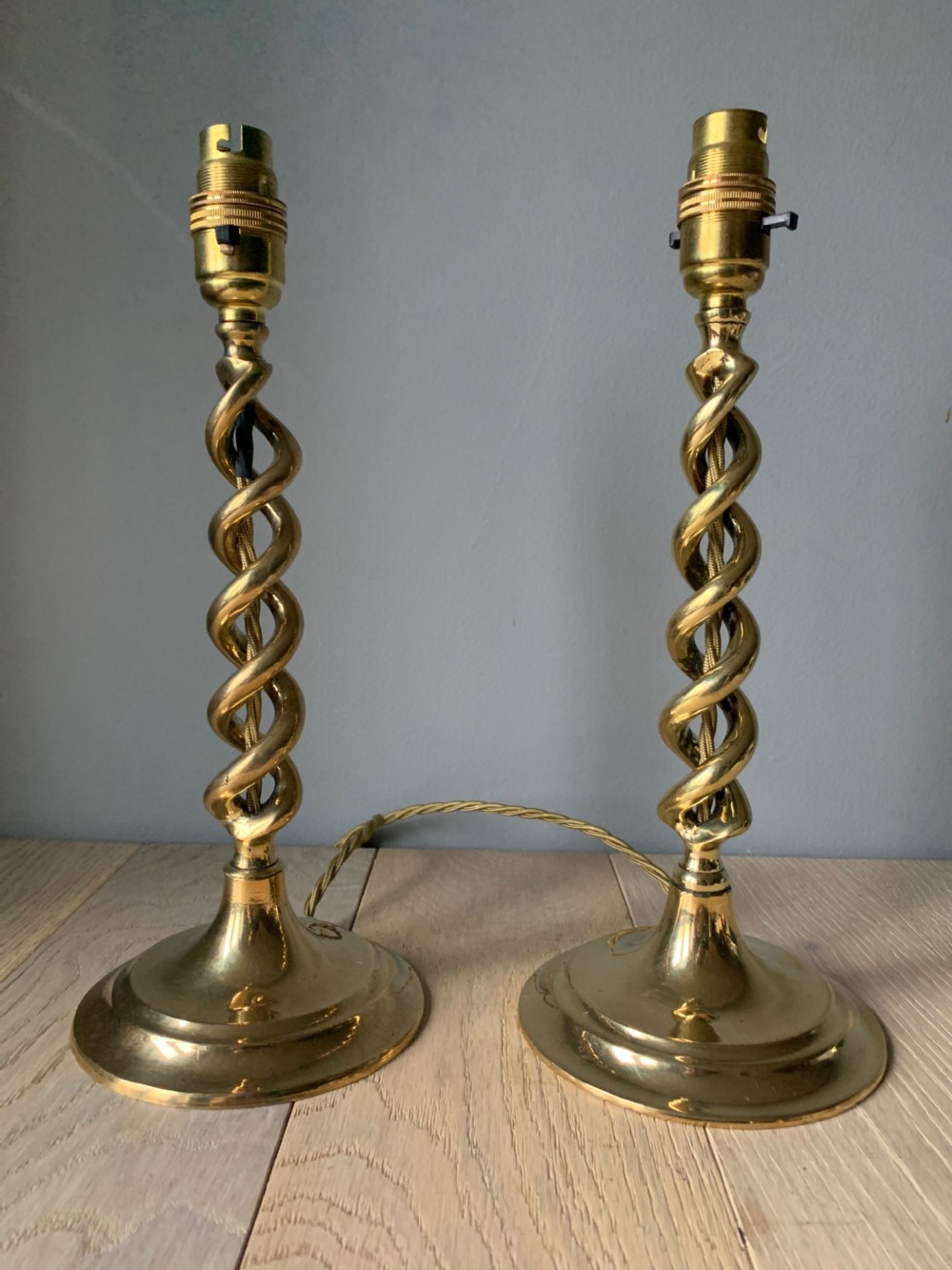 Pair of 1920s Brass Twist Table Lamps, Rewired and PAT tested View VI