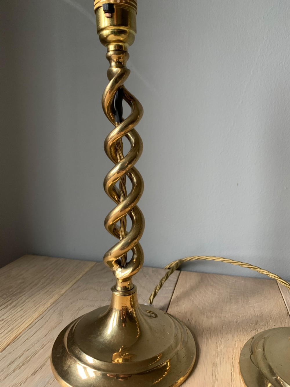 Pair of 1920s Brass Twist Table Lamps, Rewired and PAT tested View VII