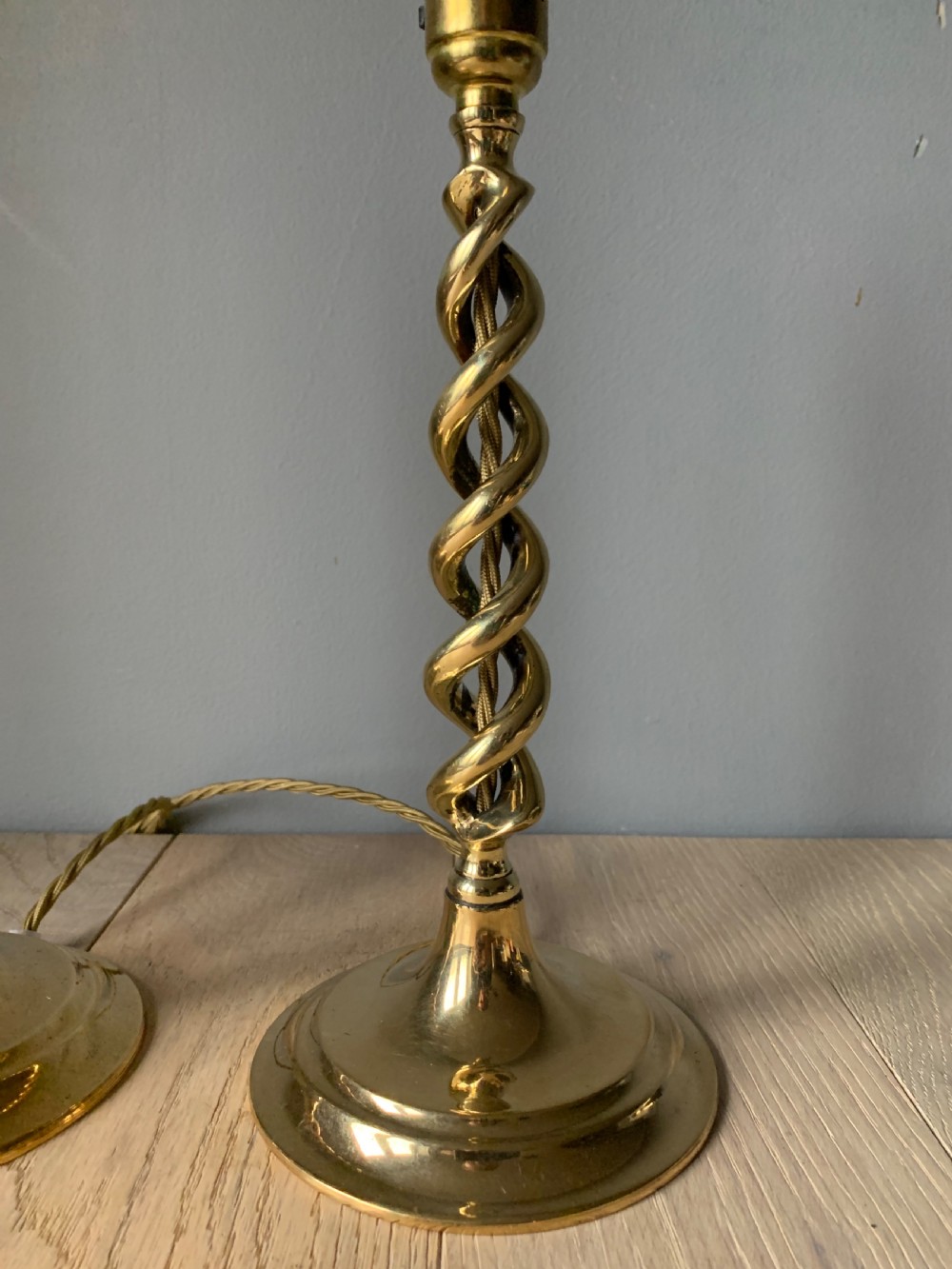 Pair of 1920s Brass Twist Table Lamps, Rewired and PAT tested View VIII