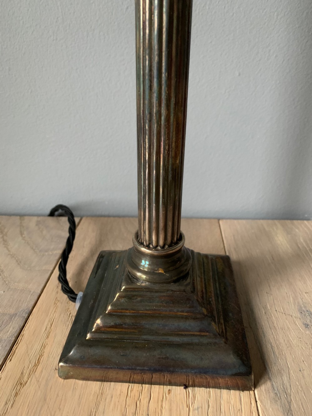 Aged Nickel Plated Brass Corinthian Column Table Lamp, Rewired and PAT tested  View VII