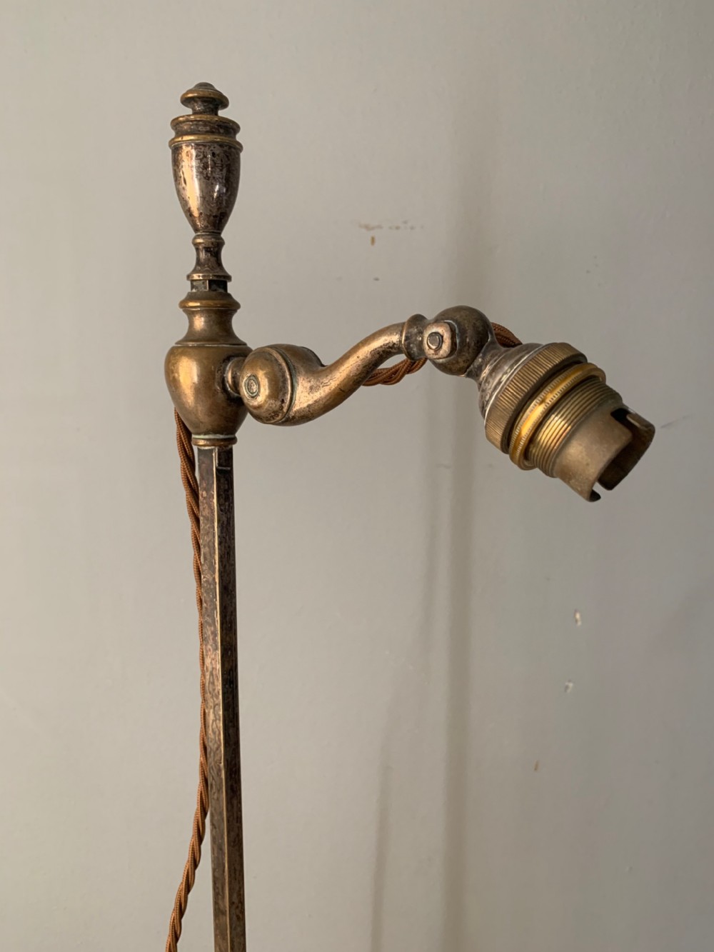 Tall Aged Brass & Silver Plate Library Table Desk Lamp, Rewired and PAT tested  View II