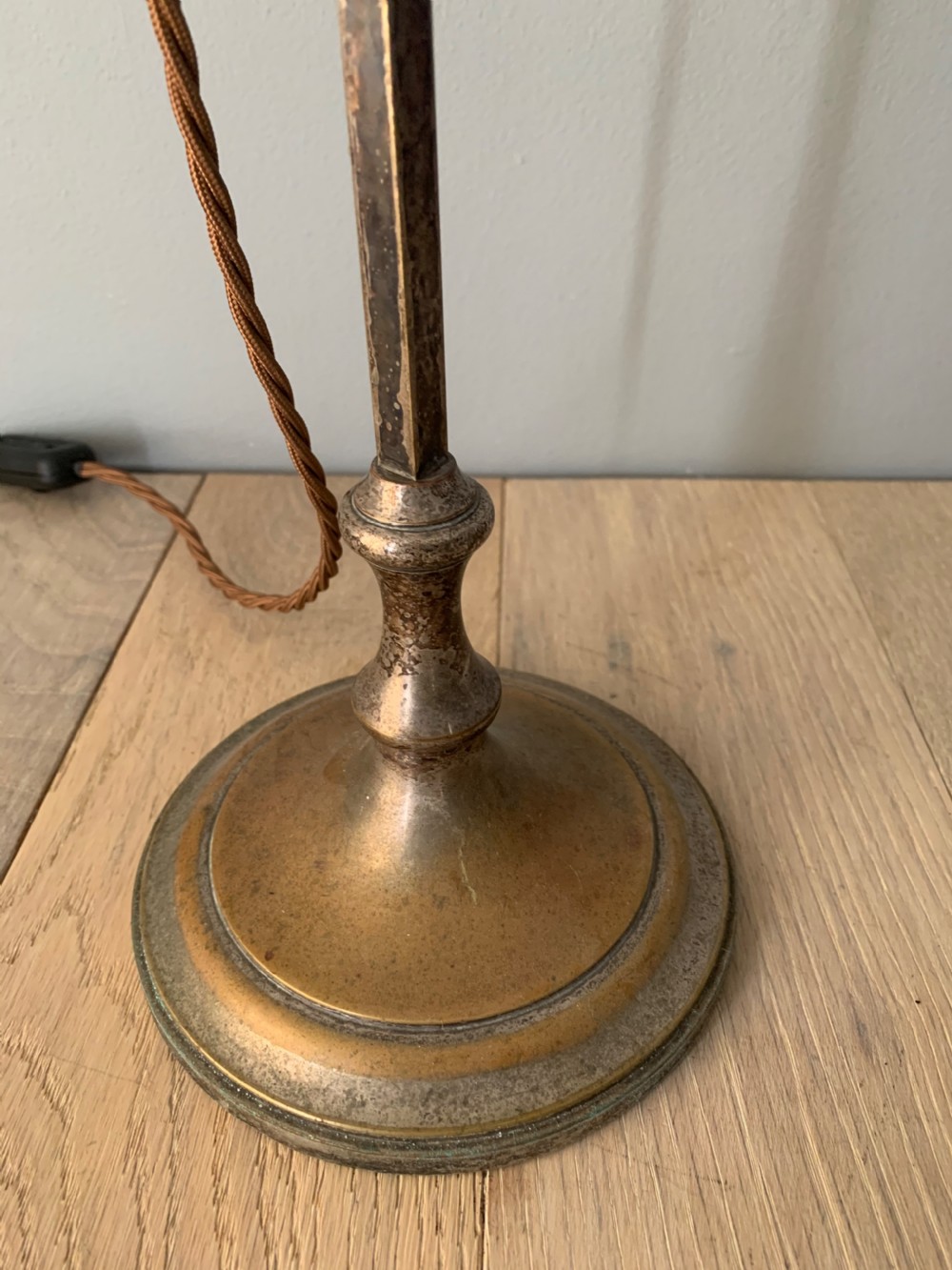Tall Aged Brass & Silver Plate Library Table Desk Lamp, Rewired and PAT tested  View IV