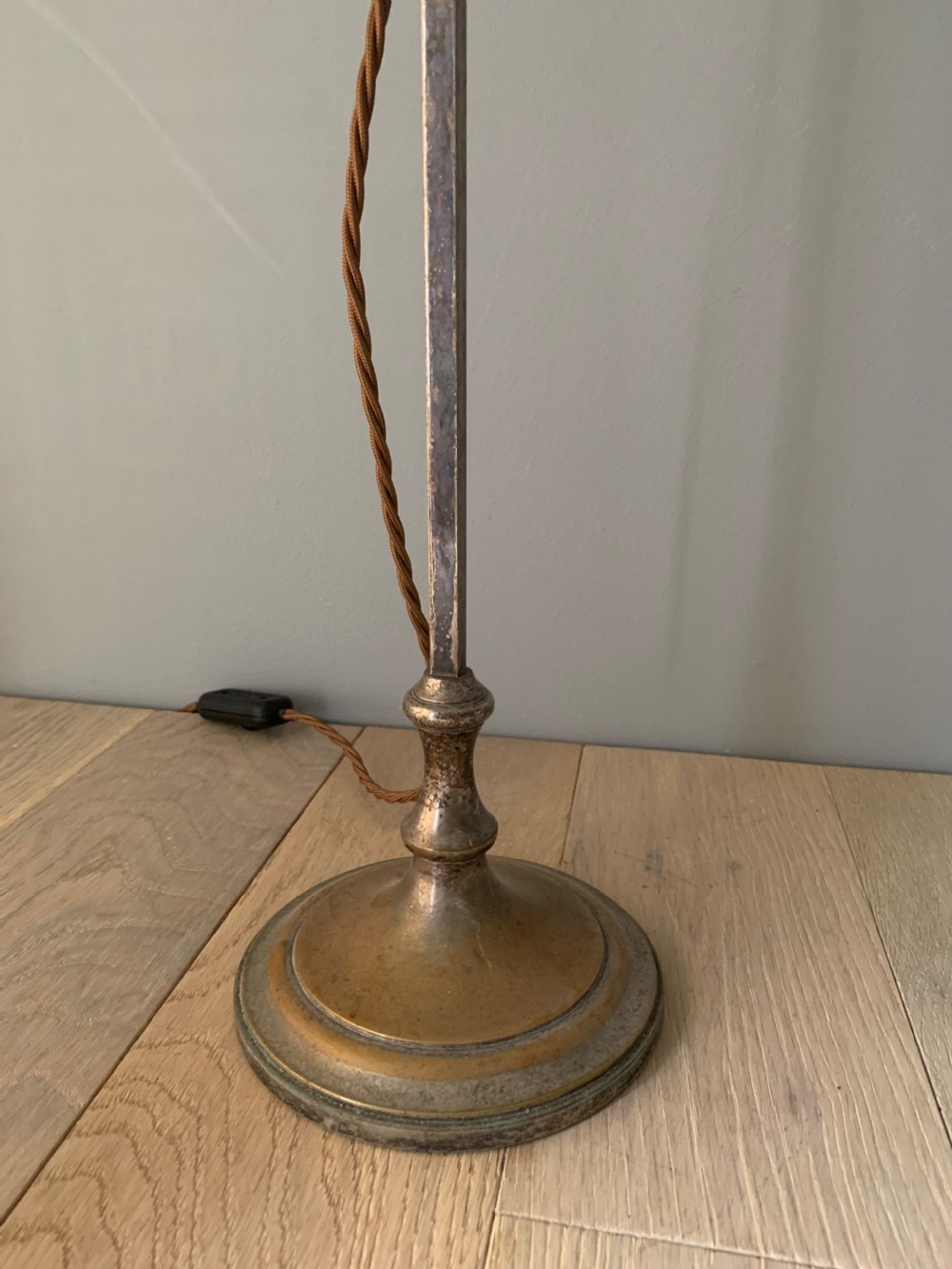 Tall Aged Brass & Silver Plate Library Table Desk Lamp, Rewired and PAT tested  View VII