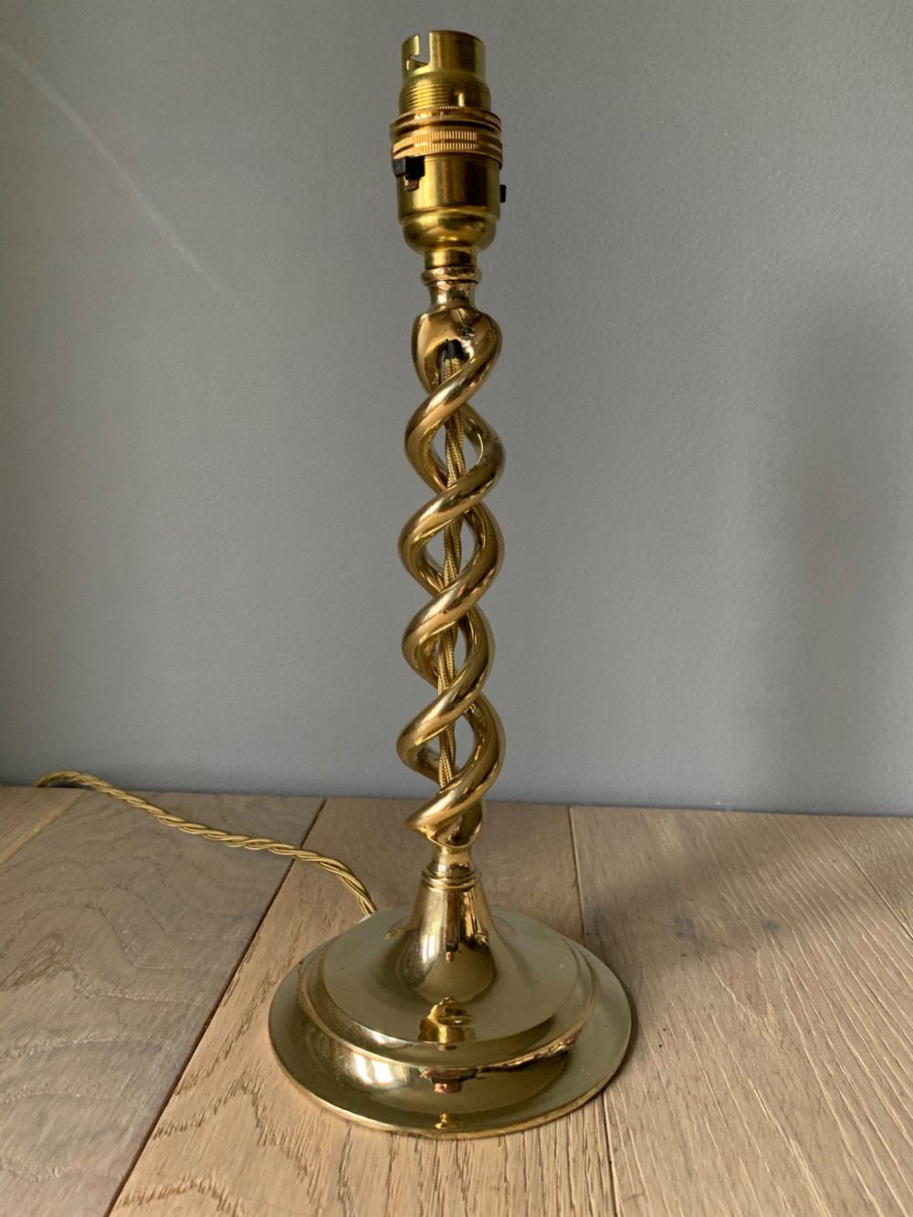 c1920 Brass Twist Table Lamp, Rewired and PAT tested View IV