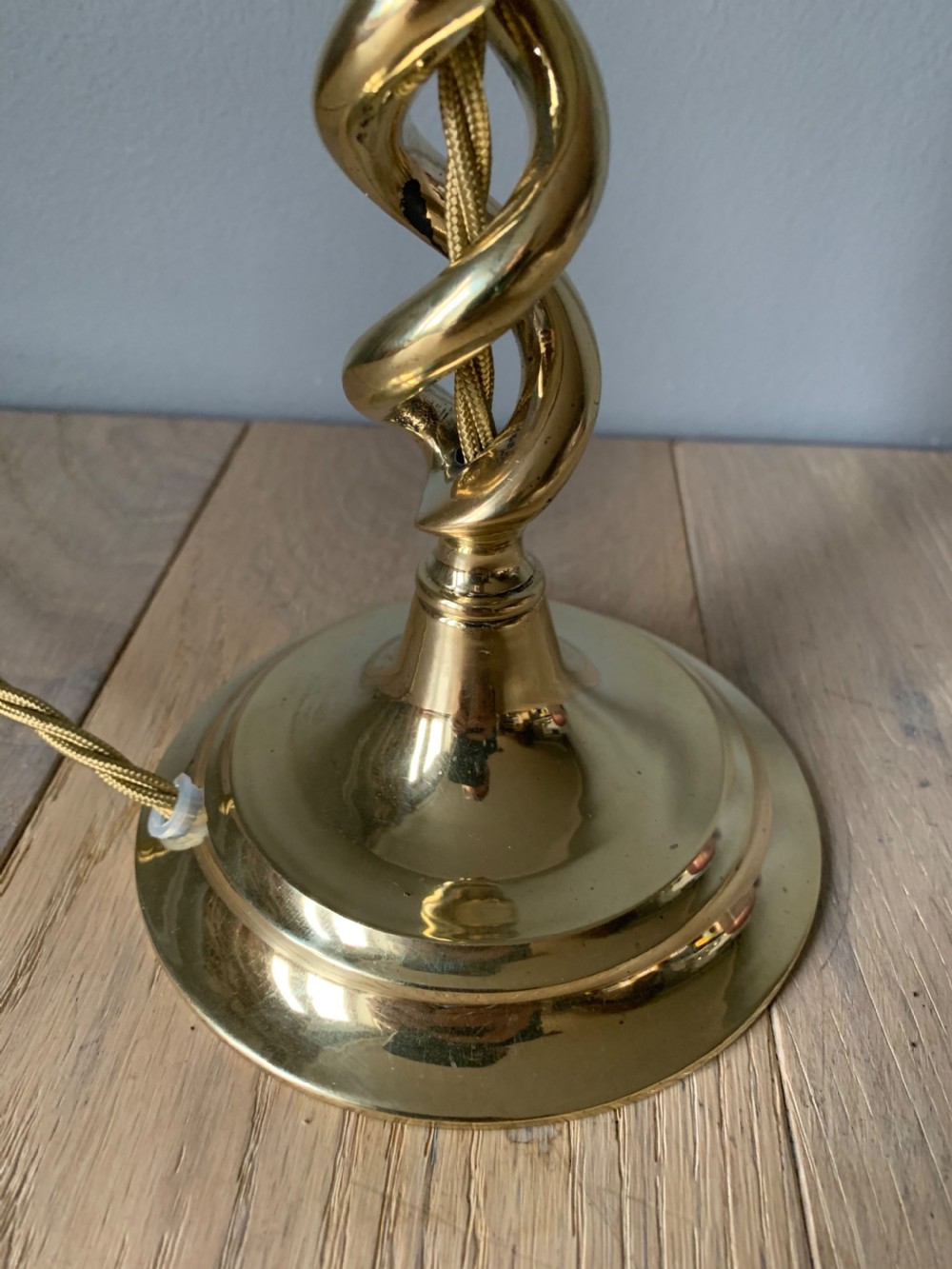 c1920 Brass Twist Table Lamp, Rewired and PAT tested View V