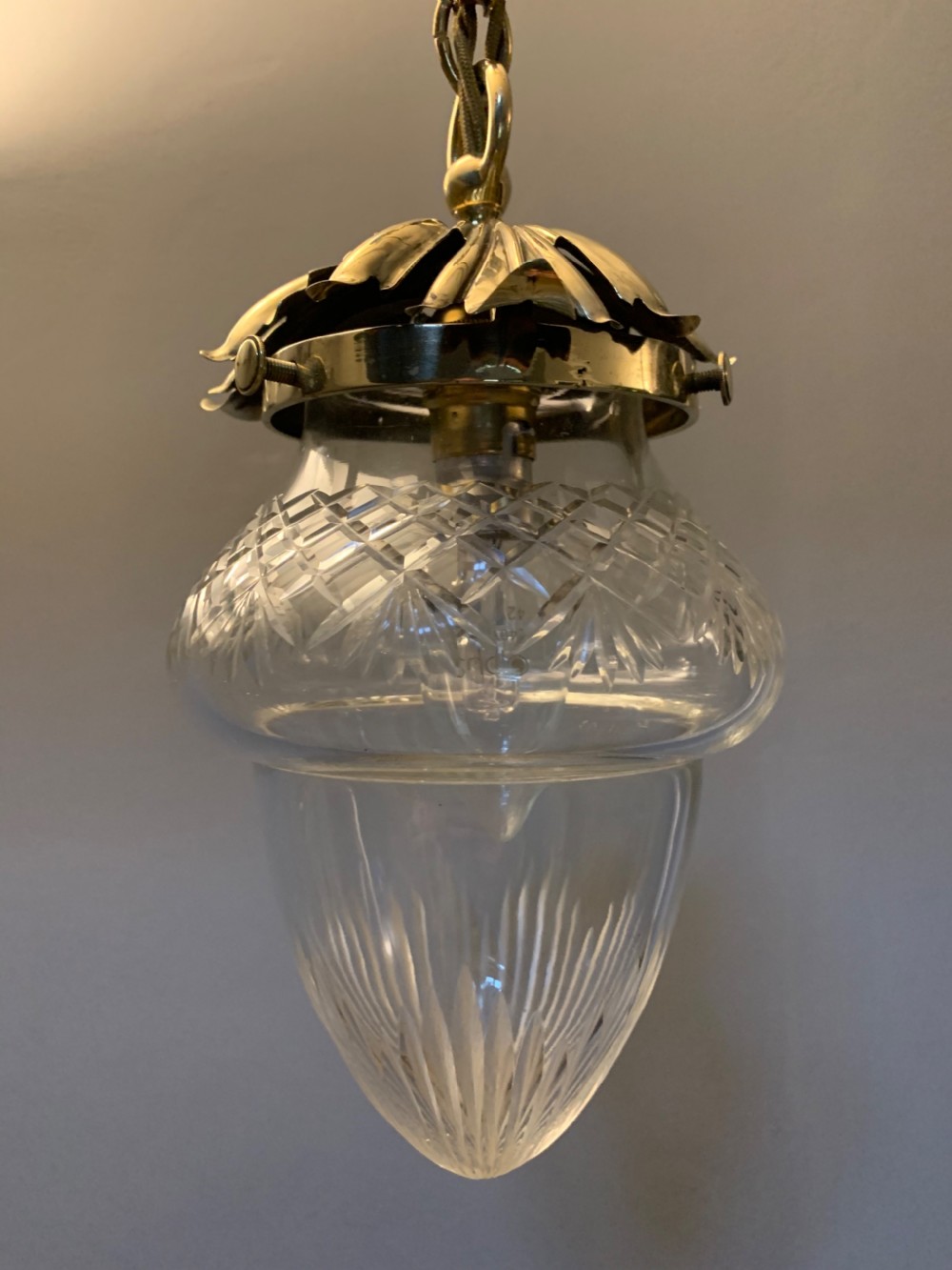 Edwardian Ceiling Cut Crystal Ceiling Bome, Brass Gallery, Rewired  View II