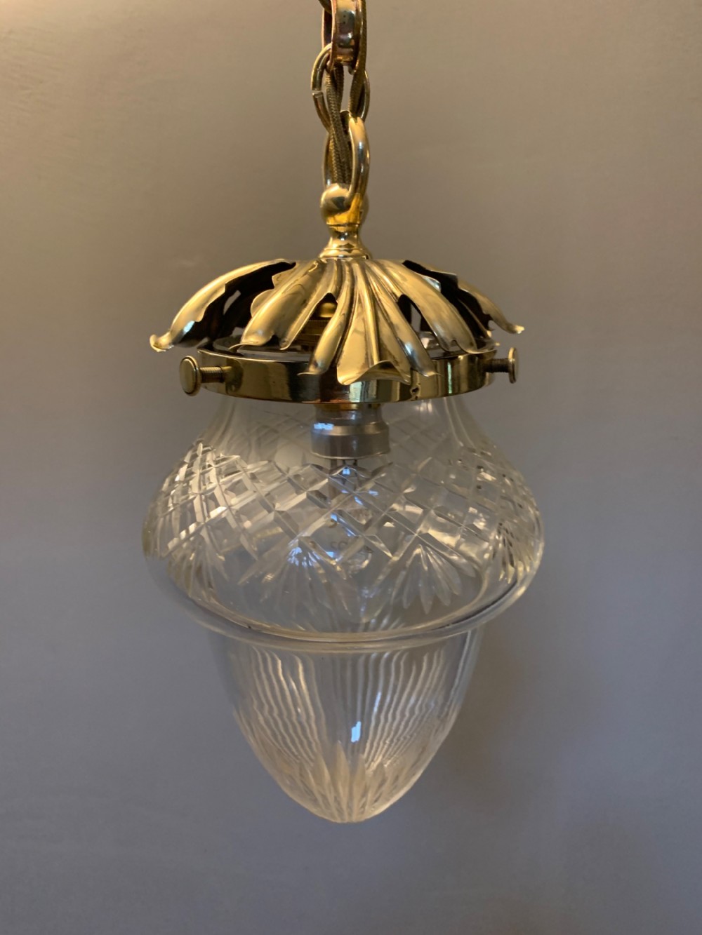 Edwardian Ceiling Cut Crystal Ceiling Bome, Brass Gallery, Rewired  View III