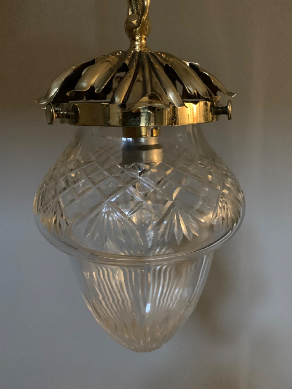 Edwardian Ceiling Cut Crystal Ceiling Bome, Brass Gallery, Rewired  View IX