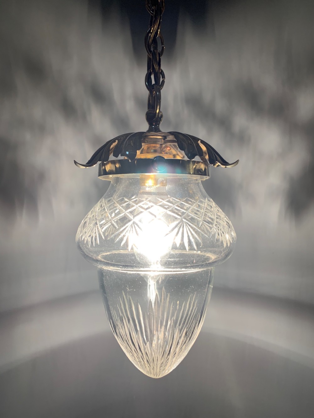 Edwardian Ceiling Cut Crystal Ceiling Bome, Brass Gallery, Rewired  View XII