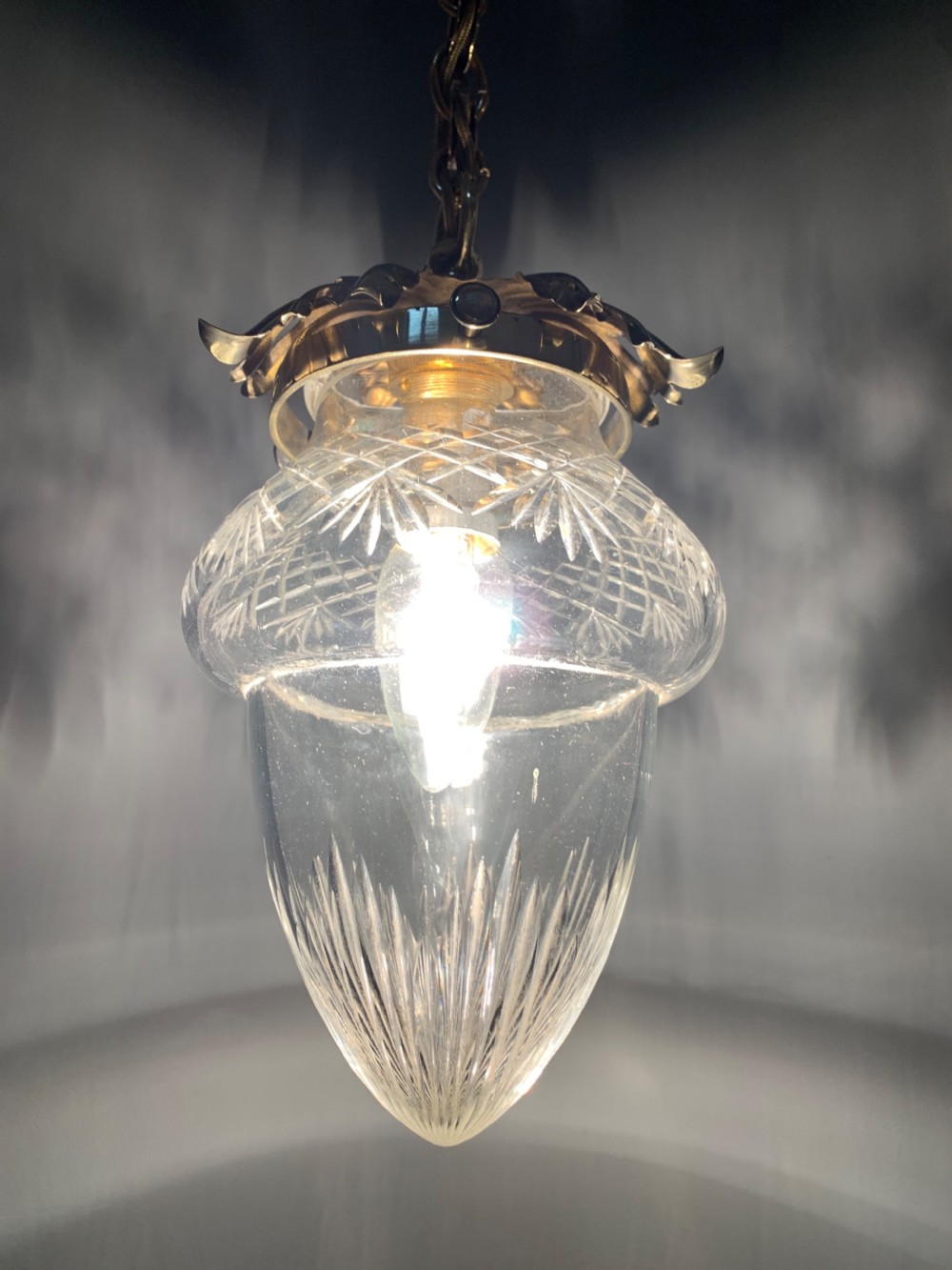 Edwardian Ceiling Cut Crystal Ceiling Bome, Brass Gallery, Rewired  View XIII